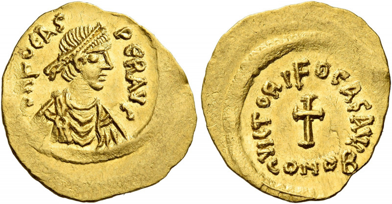 Phocas, 23 November 602 – 5 October 610.   Tremissis 607-610, AV 1.47 g. Diademe...