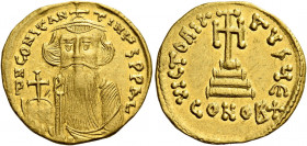 Constans II, September 641 – 15 July 678, with colleagues from 654.   Solidus, 651-654, AV 4.39 g. dN CONStAN – tINYS PP AY Bust facing with long bear...