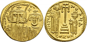 Constans II, September 641 – 15 July 678, with colleagues from 654.   Solidus circa 662–667, AV 4.45 g. d N CONsT – ANY Facing bust of Constans II, wi...