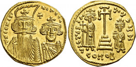Constans II, September 641 – 15 July 678, with colleagues from 654.   Solidus circa 662–667, AV 4.24 g. d N CONsT – ANY Facing bust of Constans II, wi...