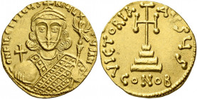 Philippicus Bardanes, 711 – 713.   Solidus 711-713, AV 4.37 g. D N PHILЄPICЧS – MЧL – TЧS AN Facing bust with short beard, wearing loros and crown wit...