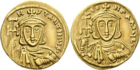 Constantine V Copronymus, 17 June 741 – 14 September 775, with Leo IV as associate ruler, from 751.   Solidus circa 741–751, AV 4.46 g. D N CO – NS – ...
