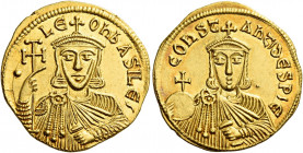 Leo V the Armenian, 11 July 813 – 25 December 820, with Constantine from December 813..   Solidus 813-820, AV 4.42 g. LE – Oh bASILES Facing bust, wit...