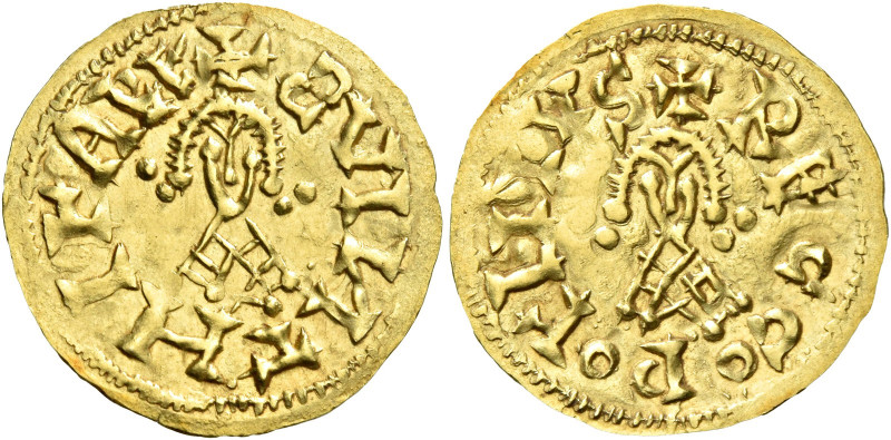 Suinthila, 621 – 631. Reccopolis.   Tremissis circa 621-631, AV 1.334 g. (SG 15....