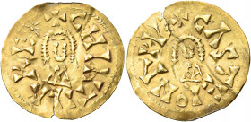 Carthaginensis, Castilona. Chintila, 636 – 639.   Tremissis circa 636-639, AV 1.126 g. (SG 13.28, Au 52.9%) + CHINTILΛRE* Facing bust. Rev. + CΛSTELoN...