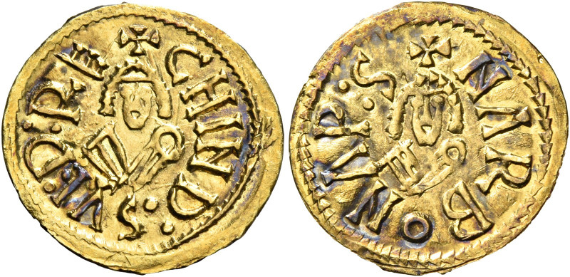 Chindasvinto, 642 – 653. Narbonensis, Narbona.   Tremissis circa 642-653, AV 1.3...