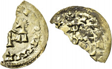 Egica and Witiza, 695 – 702. Elvova.   Tremissis circa 695-702, AV 0.548 g. + INDIN[M]CGICΛP+ Confronted busts; between them, cross. Rev. + VVITTI Z (...