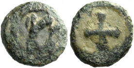 Anonymous Copper issues in Iberia. Uncertain mint.   Bronze mid VII century, Æ 1.44 g. Type of letter A. Rev. Cross. Crusafont, group F, 50 and pl. 22...
