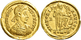 Anonymous Copper issues in Iberia. The Suevi, temp. Rechiar, 448 – 455.   Solidus, in the name of Honorius, Bracara circa 448-455, AV 4.369 g. (SG 18....