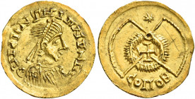 Anonymous Copper issues in Iberia. The Suevi, temp. Rechiar, 448 – 455.   Tremissis in the name of Valentinian III with half star, without mint name l...