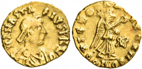 The Burgundians. Gundobald, 473 – 516.   Pseudo-Imperial Coinage. In the name of Anastasius I, 491 – 518. Tremissis, Lugdunum 491-518, AV 1.43 g. DN A...