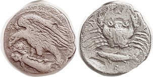 AKRAGAS , Hemidrachm, Eagle on hare l./crab & fish, c.410-406 BC, SNG ANS 1002; ...