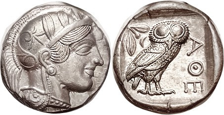 ATHENS , Tet, 449-413 BC, Athena head r/owl stg r, S2526; Superb Mint State, exc...