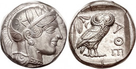 ATHENS , Tet, 449-413 BC, Athena head r/owl stg r, S2526; Superb Mint State, excellent lustrous metal, quite well centered & very sharply struck, with...