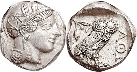 ATHENS , Tet, 449-413 BC, Athena head r/owl stg r, S2526; Choice EF, obv centere...