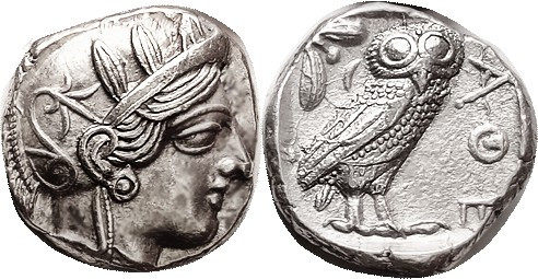 ATHENS , Tet, 449-413 BC, Athena head r/Owl stg r; bought from Heritage attribut...