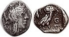 ATHENS , Hemiobol, 449-413 BC, Athena head r/Owl stg r, F+, well centered & quit...