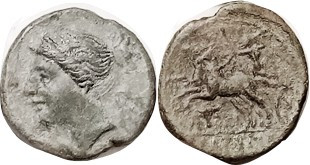 BRUTTIUM , The Brettii, Æ17, c. 211-208 BC, Nike head l./Zeus in biga l, bucrani...