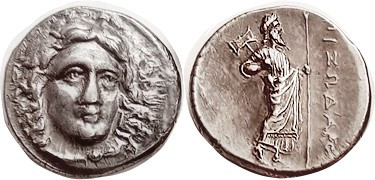 CARIAN Satraps , Pixodaros, c.341-335 BC, Apollo hd facg sl rt/Zeus Labraundos s...