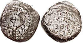 JUDAEA , Alexander Jannaeus, 103-76 BC, Æ Prutah, Double cornucopiae/Hebrew lgnd in wreath, as Hen.1145 but with clear K (or possibly N?) at 12:30 on ...
