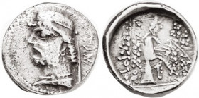 PARTHIA, Phraates II, 132-126 BC, Ar Drachm, Bust l., TAM behind (Tambrax mint)/Archer std r, Sellw 16.11; F-VF, centered, crude rev die work, decent ...