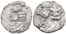 PERSIS, Pakor II, 1st cent AD, Obol, Bust l./bust l, Alr.594 (Pakor I), GIC-5947; VF or better, actually almost as struck but very crude work, sl ragg...