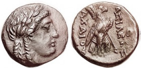 SYRIA , Achaios, 220-214 BC, Æ18, Apollo head r/Eagle stg r, palm branch, S6962; VF+, centered, reddish-brown patina, quite strong details, far above ...