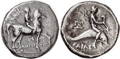 TARENTUM , Nomos, c.272-240 BC, Youth on horse rt, Nike behind, magistrate Damoc...