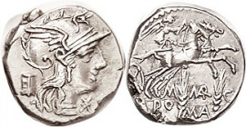 Denarius, M. Marcius, 134 BC, Cr.245/1, Sy.500, Roma head r/Victory in biga r, 2 grain ears below; Nice EF, well centered & sharply struck on sl ragge...