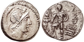 C. Malleolus, Den., 96 BC, Cr.335/3b, Sy.615; Mars head r, hammer above/warrior ...