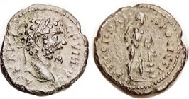 SEPTIMIUS SEVERUS , Nikopolis, Æ17, Hercules stg r with club set on rock; VF-EF, full tho partly crude lgnds, somewhat two-toned green patina, very sl...