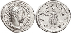 SEVERUS ALEXANDER, Den, SPES PVBLICA, Spes adv l; Choice EF, centered on a broad flan & well struck with no trace of wkness; sharp bearded portrait; g...