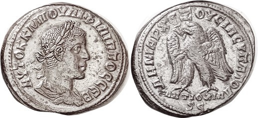 PHILIP II , As Augustus, Antioch Tet., Laur head r/ Eagle stg l, ANTIOXIA SC bel...