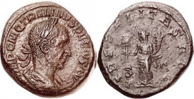 TRAJAN DECIUS , As, LIBERALITAS AVG, Liberalitas stg l; Here we go, he thinks, preparing to properly describe this coin: VF-EF/VF, nrly centered on ov...