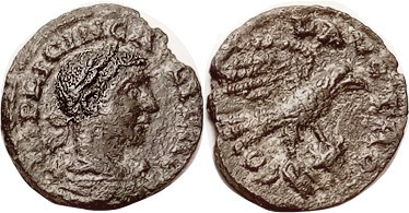 GALLIENUS , Alexandria Troas, Æ20, Eagle rt atop bull forepart; VF+/VF, centered...