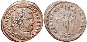 CONSTANTIUS I , Follis, GENIO POPVLI ROMANI, Genius stg l, ATG ; AEF/VF, obv well centered & strongly struck with good portrait detail; rev a hair off...