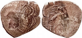 MICHAEL VIII , Æ Trachy, S2276, 4-winged seraphim/ Ruler std; overall around F or better, unround flan, lt brown, quite crudely struck as usual, stran...