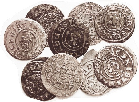 LIVONIA , Solidus, 16 mm, LOT of 9 pcs, c. 1645-1662, F-VF, typically crude, mos...