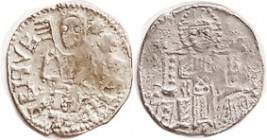 SERBIA , Vuk Brankovic of Kosovo, 1371-96, Ar Dinar, Vuk hldg banner/Christ enthroned; 15 mm; F-VF or so, a little crude, faintly grainy, pale silver ...