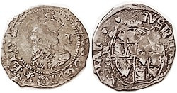 Charles I, Ar Penny, S2845, Bust l./shield, mm 2 pellets, F or better but rather crudely struck, sl off-ctr; good metal with medium tone. Bought befor...