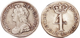 George II, Fourpence, 1743, Nice AVF, well struck, good metal with lt tone, strong detail. Spink VF £80.