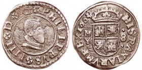Philip IV, Æ 8 Maravedis, 1664/2, Madrid-Y, Bust r/ crowned shield, Value as "8;" 21 mm, F+/AVF, lt brown, well struck, trace of adhesions in obv rece...