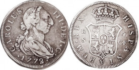 Charles III, 4 Reales, 1772, Seville-CF, Nice strong F-VF (what everybody else calls VF), good metal with bold contrasting tone, much detail on bust; ...