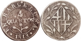 BARCELONA, 4 Quartos, 1813, CAST issue, bold F, lt tan, very decent for this. Bought 1986.