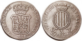 CATALUNA, 3 Quartos, 1838, Arms/arms, VF, nice with only small part of lgnds softly struck.
