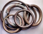 WEST AFRICA, "Manilla slave bracelets" primitive money, 18-19th century, bronze, LOT of 7, all somewhat different, ranging from abt 75 to 125 mm, tota...