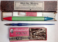 Some kind of fancy drawing implement (still works) in box c.1900 with label "Alfred Ney, Nurnberg, Metallschmelz-werk," with smaller inner box hldg a ...