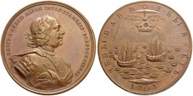 RUSSIA. RUSSIAN EMPIRE. Peter I. 1682-1725. Copper medal ”Capture of two Swedish frigates, 6th of May 1703”. 71.05 g. 55.2 mm. To Diakov 16.6. About u...