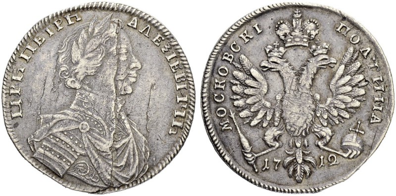 RUSSIA. RUSSIAN EMPIRE. Peter I. 1682-1725. Poltina 1712, Red Mint. 13.46 g. Bit...