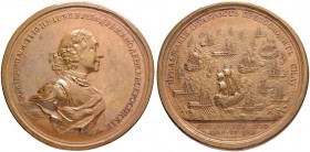 RUSSIA. RUSSIAN EMPIRE. Peter I. 1682-1725. Copper medal ”CAPTURE OF FOUR SWEDISH FRIGATES NEAR GRENGAM ISLAND, 27 JULY 1720”. 71.87 g. 61.5 mm. To Di...